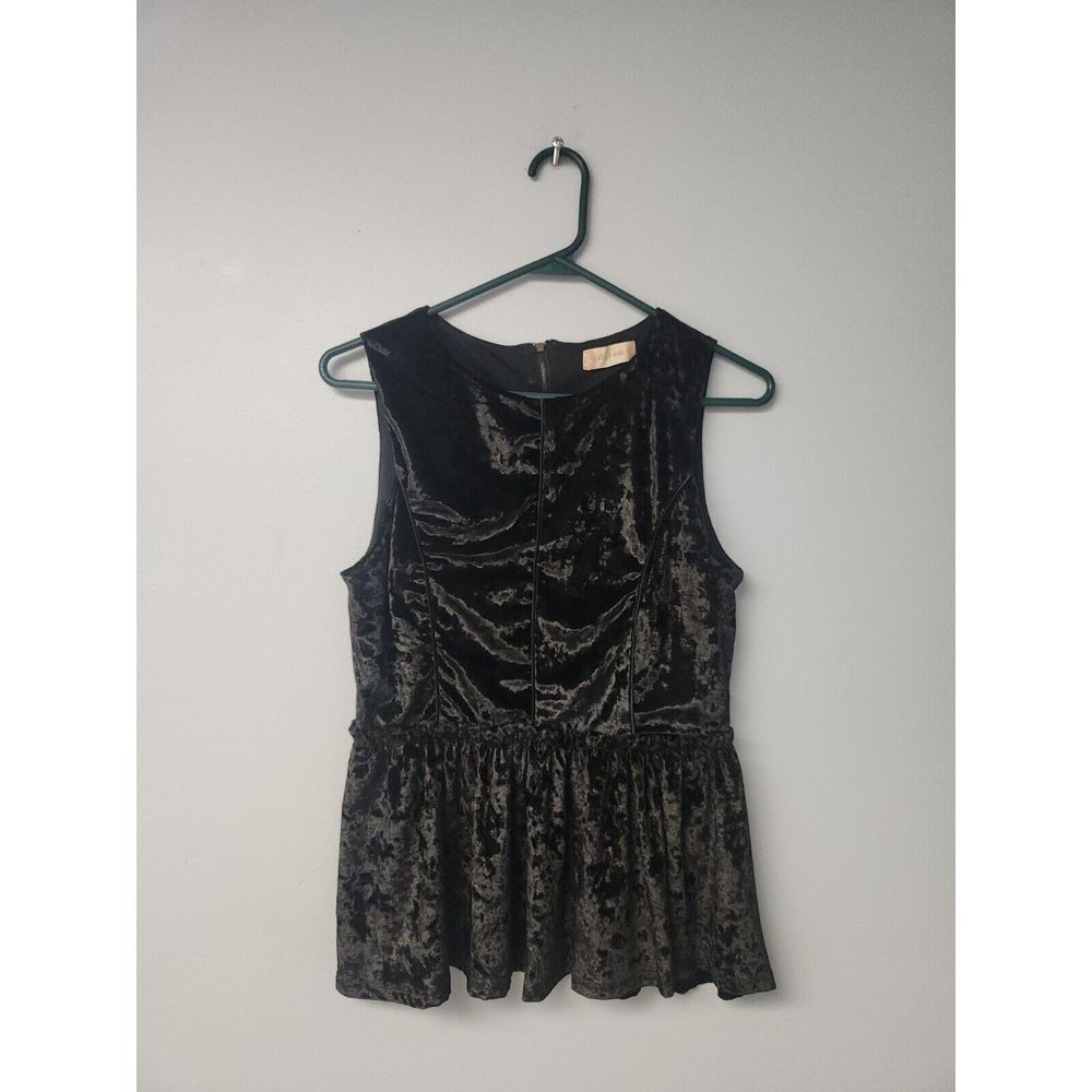 Altar'd State Black Faux‎ Velvet Peplum Top Size: L